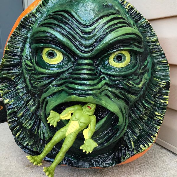 Black Lagoon Creature Carved Pumpkin | 25+ Creative Carved Pumpkins