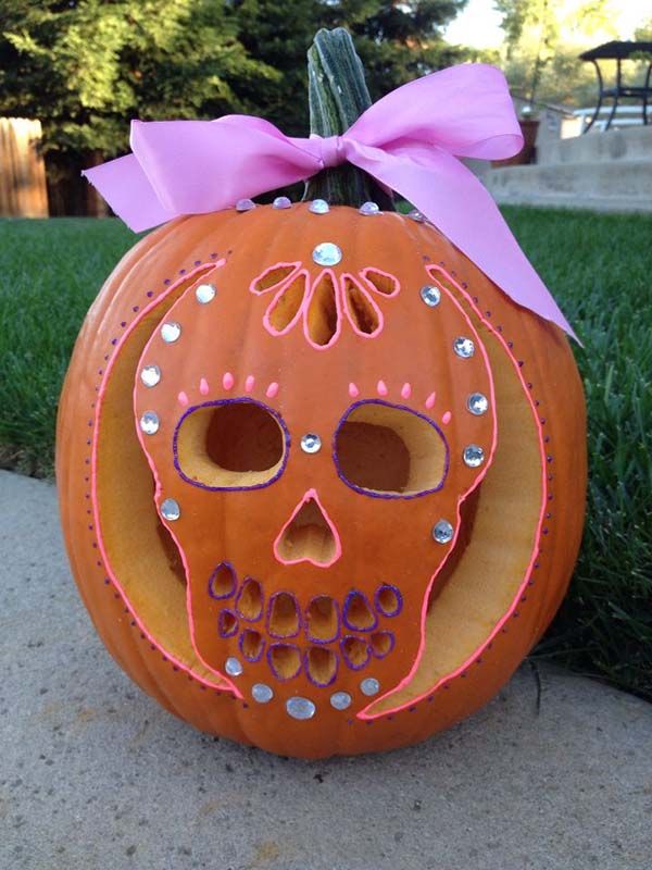 Sugar Skull Carved Pumpkin | 25+ Creative Carved Pumpkins