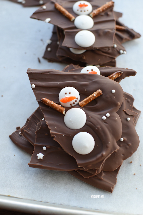 milk chocolate snowman bark