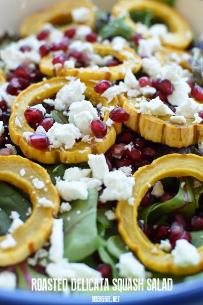 roasted delicata squash salad with goat cheese and pomegranate